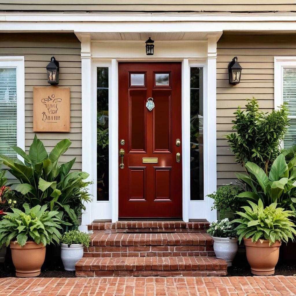 A welcoming front door slightly ajar, revealing a cozy living room filled with plants and sunlight, symbolizing warmth and comfort. In the background, a floating key made of dollar bills represents affordable financing. A family is joyfully discussing over mortgage papers, showcasing happiness and optimism. Soft warm tones with bright accents to evoke a sense of hope. super-realistic. vibrant colors. cozy atmosphere.
